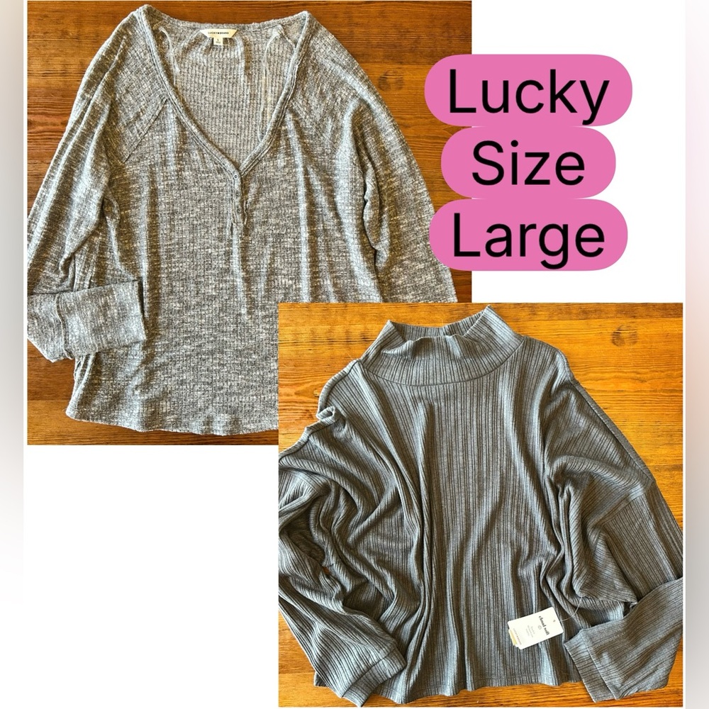 Lucky Brand Cloud Soft Grey Henley & Boxy Tees Large